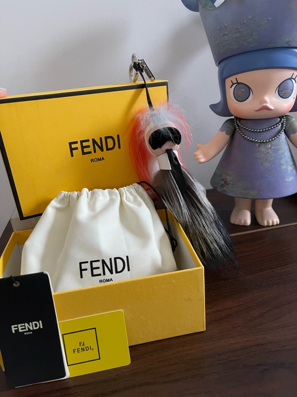 Fendi Multicolor Fur Doll Bag Charm with Black, White, Orange and blue